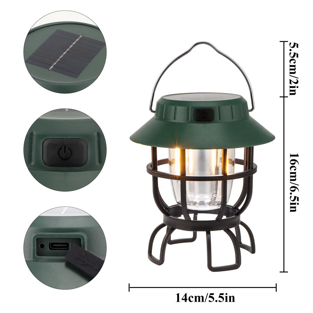 Set of 2 LED Solar Camping Lantern Dimmable Rechargeable Lantern IPX3 Water-Resistant Portable Outdoor Camping Lights Hiking