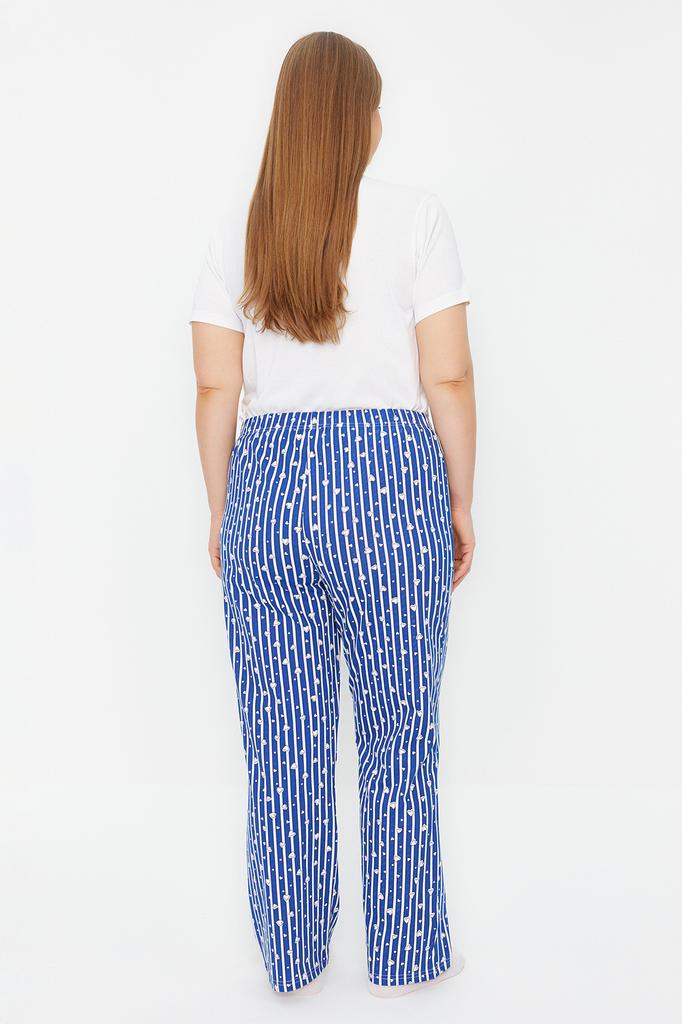 Women's Style Homewear Sleepwear Navy Blue Striped Knitted Pajama Bottoms