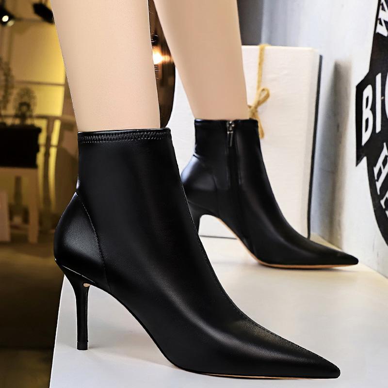 Shoes Leather Boots Women High-Heeled Boots Keep Warm Winter Boots Pointed Toe Stiletto High Heels Women Ankle Boots