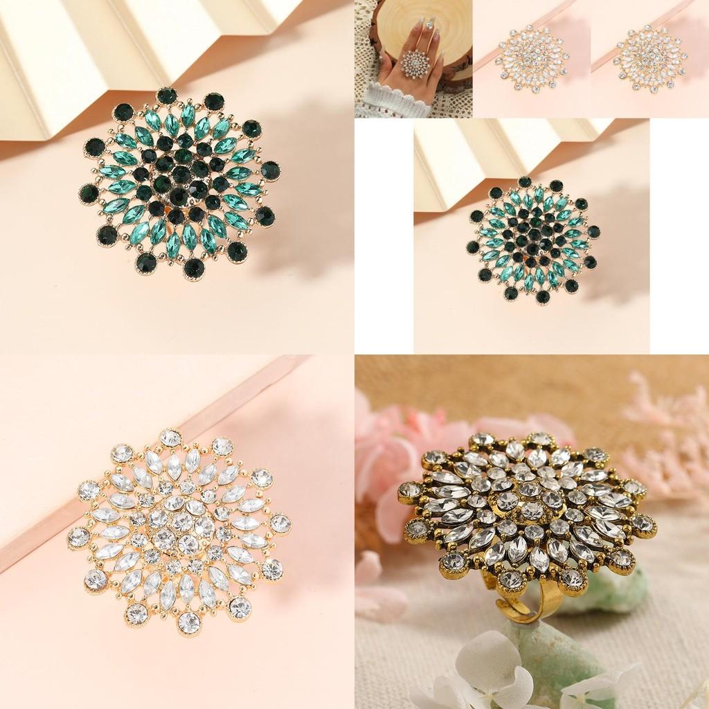 Vintage French Style Creative Exaggerated Eco-friendly Alloy Ring With Floral Design