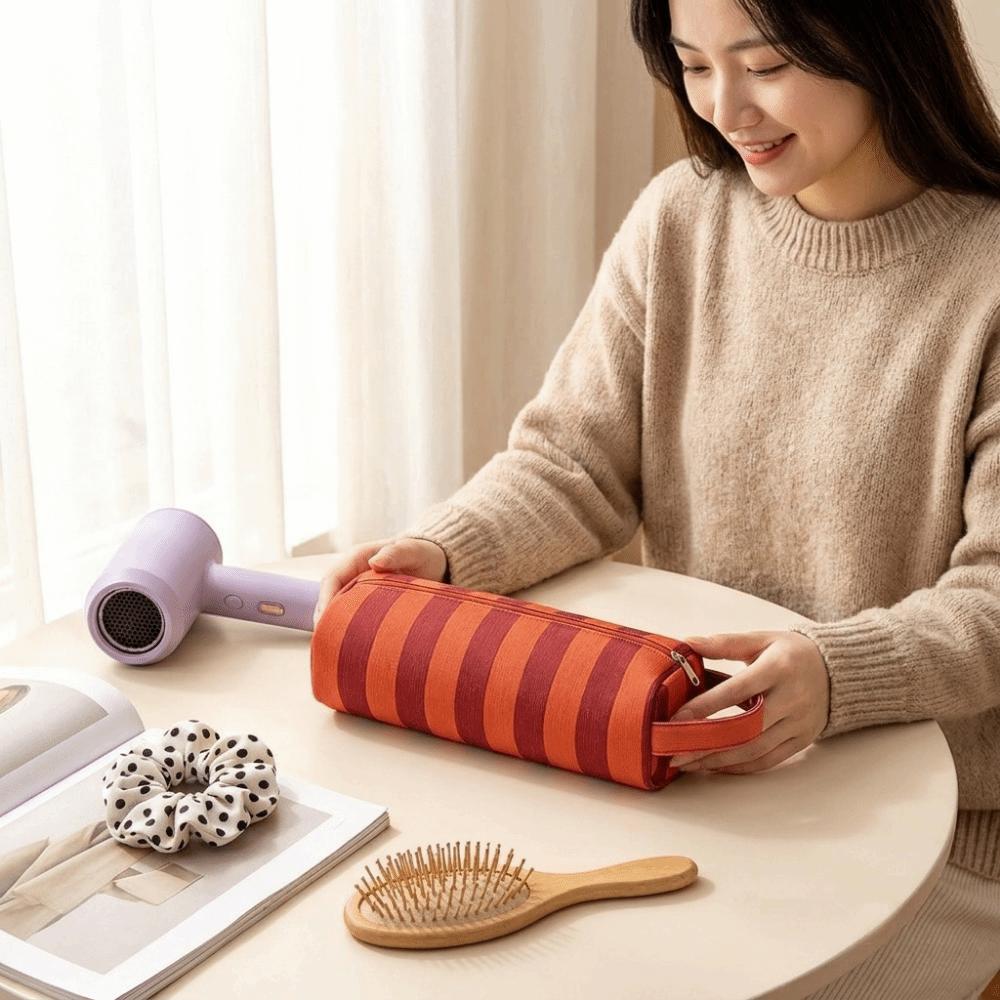 Large Capacity Hair Dryer Storage Bag Dustproof Stripe Design Hair Tool Organizer Pouch Multi-Functional Lightweight