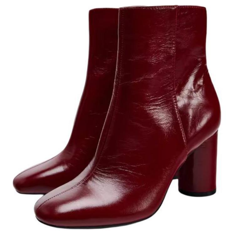 Zara Leather Zip Lightweight Ankle Boots 7.5cm Women boots Red 13130410