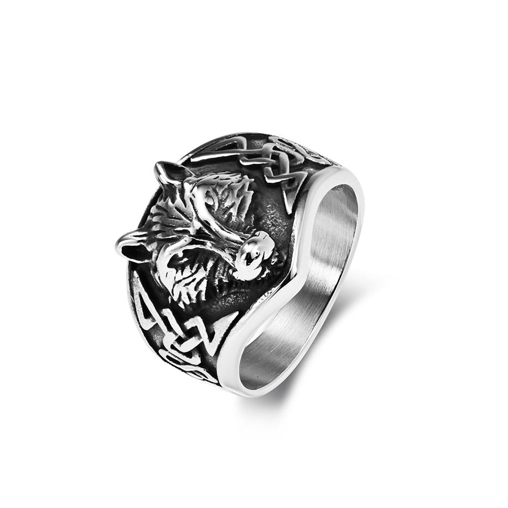 Vintage Stainless Steel Wolf Head Ring For Men Women Punk Fashion Viking Celtic Knot Rings Biker Amulet Jewelry Gifts Wholesale