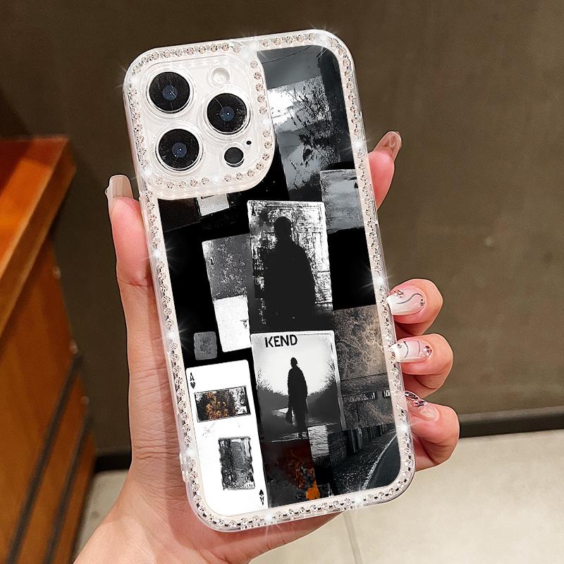 

Прозрачный чехол для телефона с ромбовидной рамкой для iPhone 16E 16 Pro Max 15 14 Pro 13 12 11, узор «Фрагменты жизни», мягкий силиконовый противоударный чехол iPhone 11