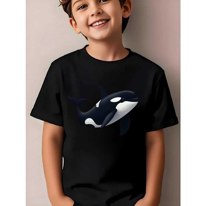 Boys 3D Cute Orca Graphic White Casual Sports Short Sleeve T-Shirt