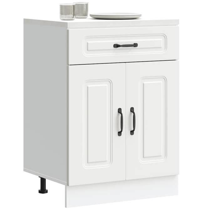 VidaXL Kitchen Cabinet Kalmar White Engineered Wood, Base Cabinet for Sink, Base Kitchen Cabinet with Drawer, Base Cabinet 853487