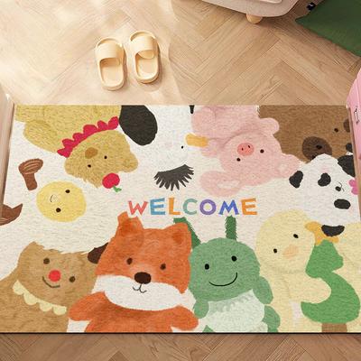 Vintage Collage Carpet Mat Rug - Cartoon Animal & Food Pattern with Mixed Texture Non-slip Home Decoration Floor Mat Welcome M