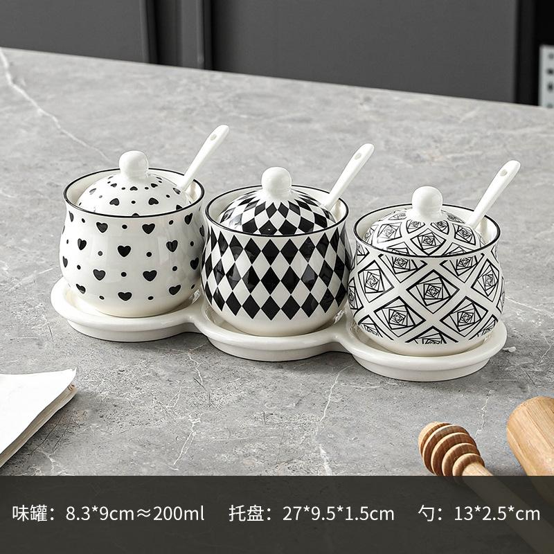 Ceramic Spice Jar Set Home Kitchen Salt Pepper Oil Chili Container Combo