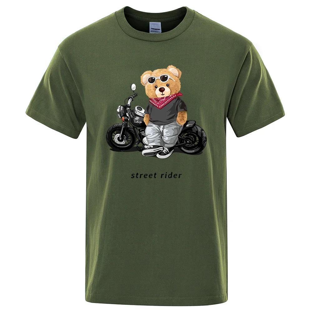 Motorcykelentusiast Street Ted Rider Tryckt T-shirt Herr Lös Casual Kortärmad Sommar Andningsbar T-shirt Bomullskläder