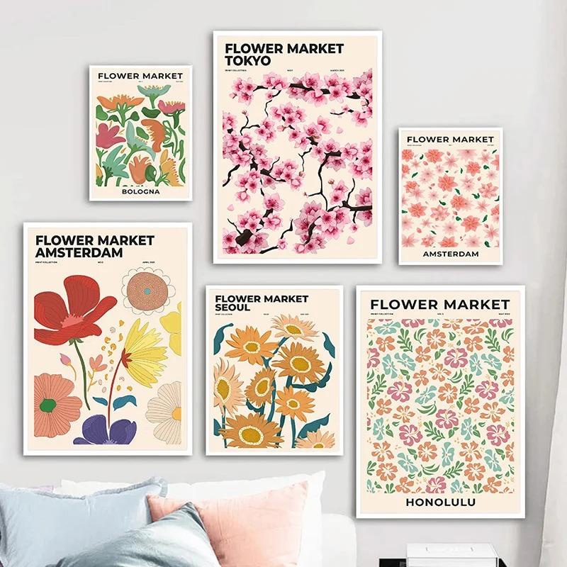 Flower Market Poster Printing Abstract Plant Wall Art Paris New York City Name Canvas Painting Living Room Home Decoration