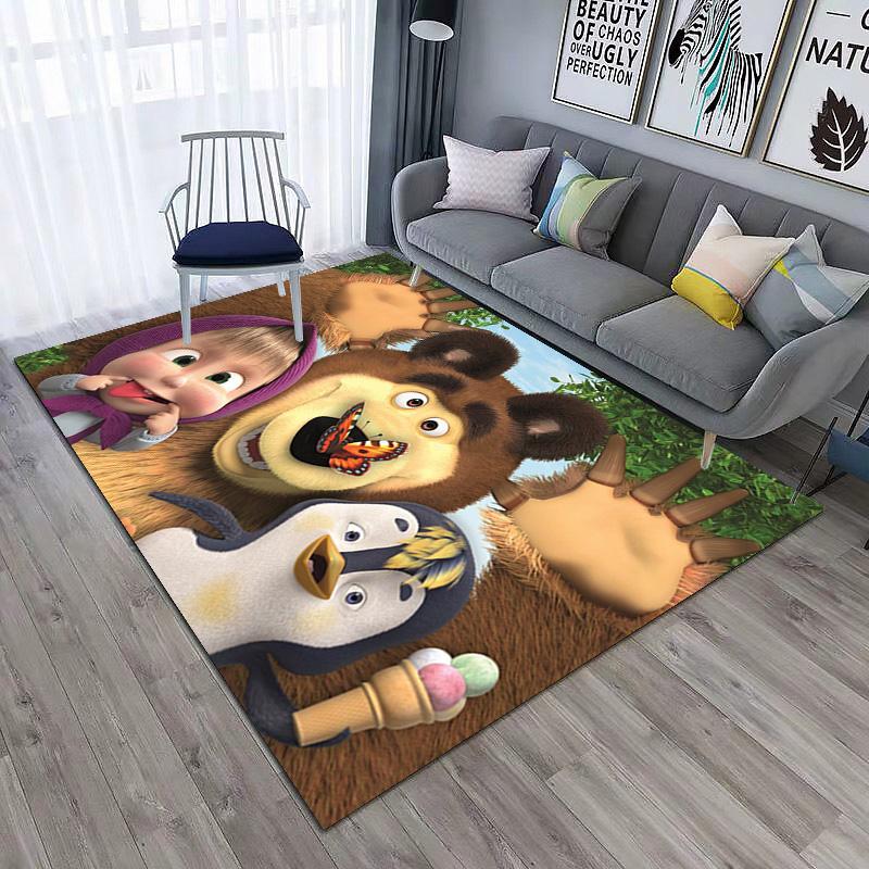 Russian animation Masha and the Bear Fairy Tale Cartoon Carpet Soft Home Living Room Bedroom Door Mat Outdoor Picnic Ground Mat rug T5