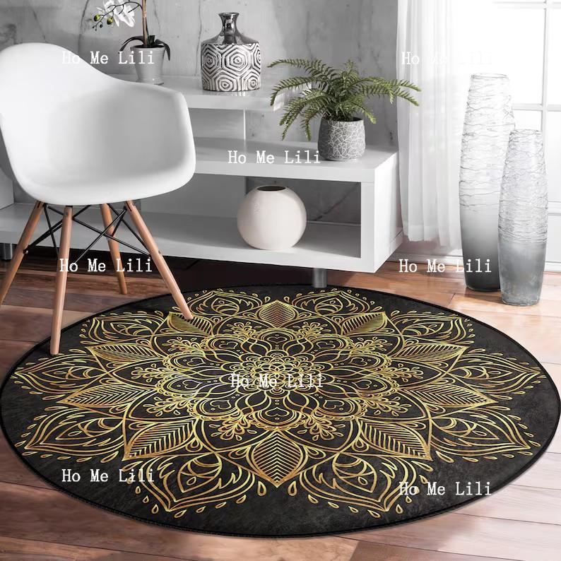 Mandala Round Rug Geometric Floor Carpet Art Deco Non Slip Circle Rugs Traditional Anti Slip Mat 60x60cm