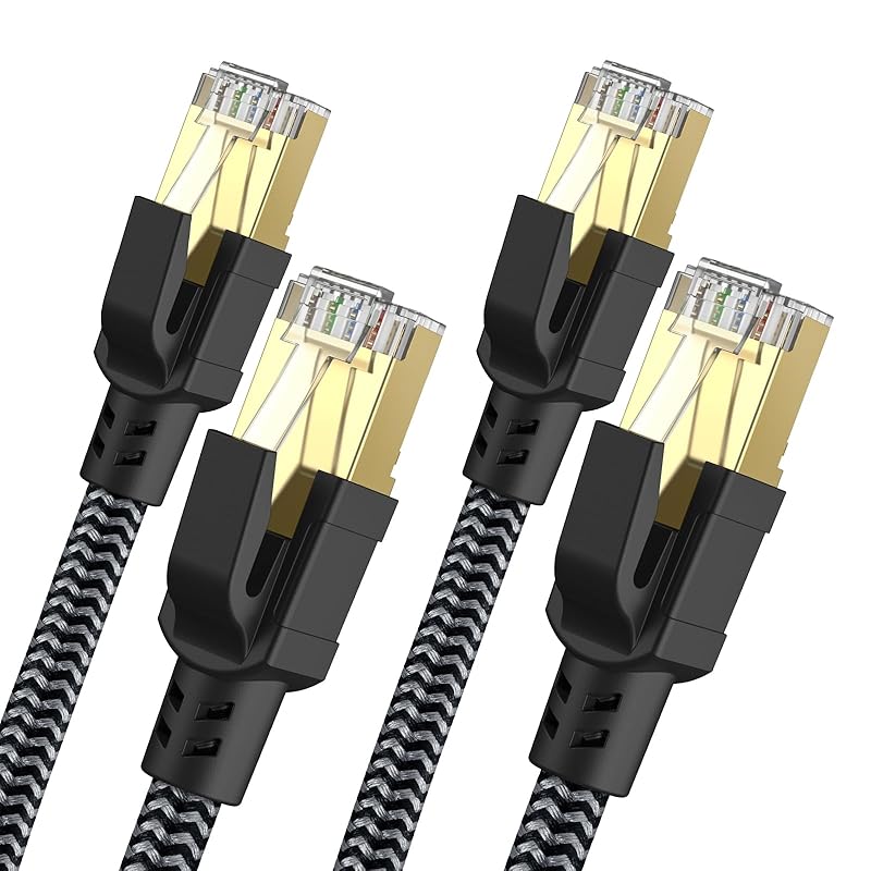 Cat 8 Ethernet Cable 1FT, High-Speed Braided Internet Cable Network Cord with Gold Plated RJ45 Connector 40Gbps 2000Mhz Heavy Duty LAN Cable Shielded