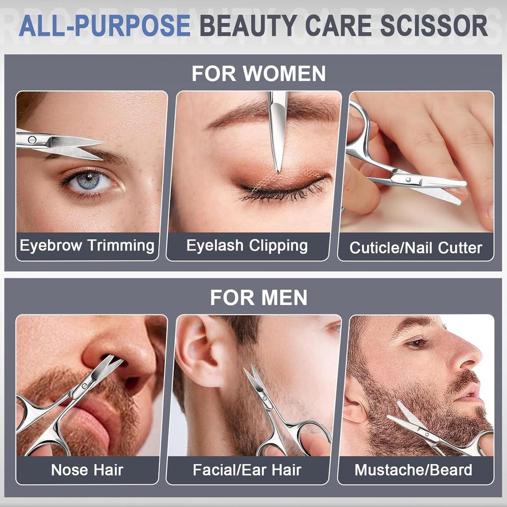 2Pack Small Eyebrow Scissors, Stainless Steel Nose Hair Trimming Scissors with Rounded Tips, Precision Grooming for Beard/Mustache/Facial Hair,