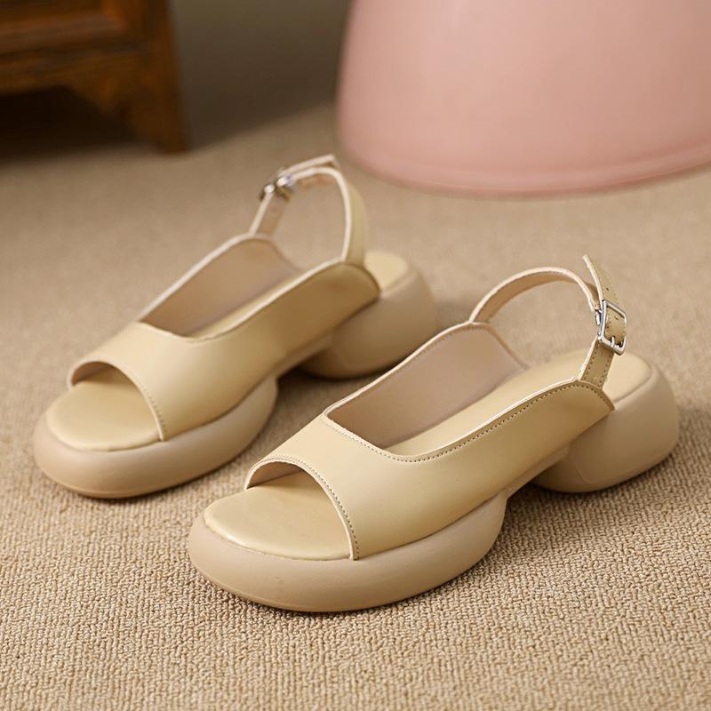Sandals women's 2025 summer new versatile fish mouth thick sole one-word buckle with Roman beach shoes women's shit sandals