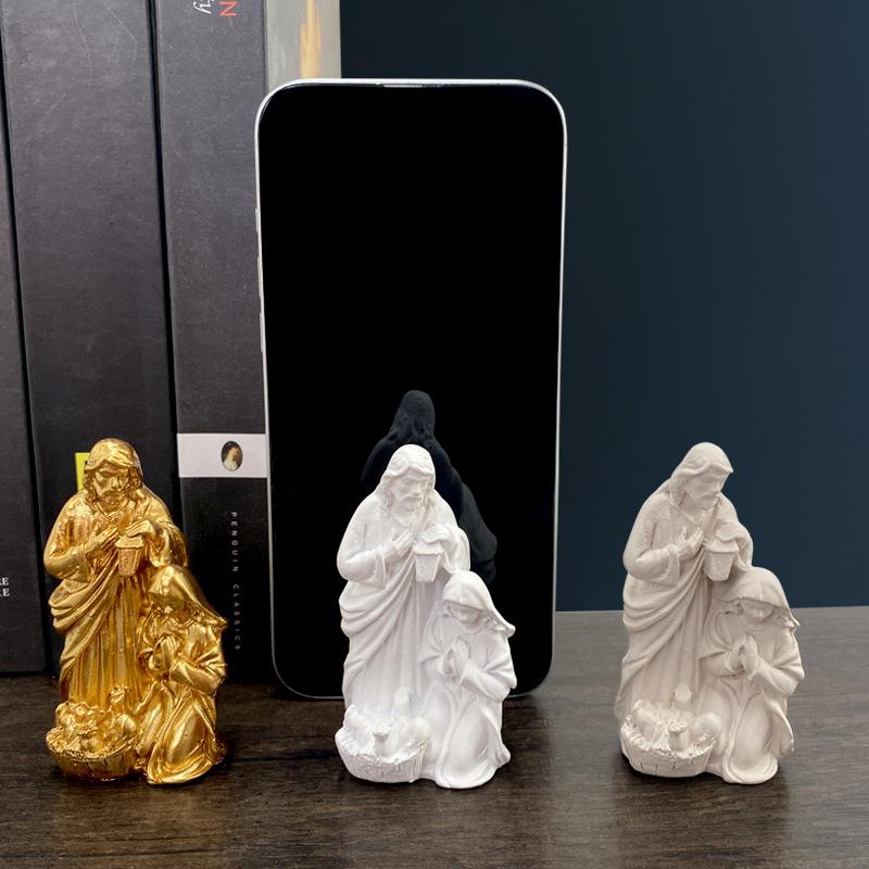 Mini Statuetta Presepe Statuine Natività Scultura in Resina della Sacra Famiglia Decorazioni per la Casa Cattolica Cristiana