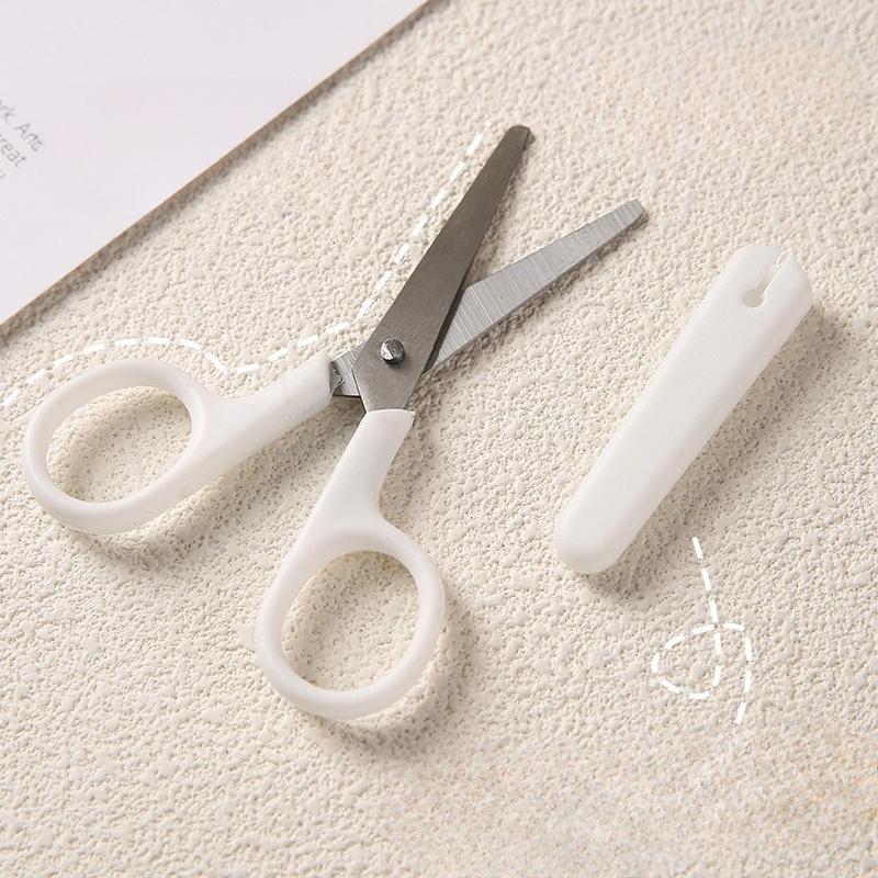 Scissors Portable Paper Cutting Knife White Handmade Small Scissors Office Set with Cover Safe Artistic Small Scissors