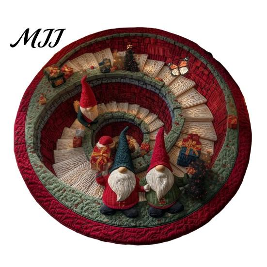 Tappeto Illusione Ottica Natale Tappeto Rotondo 3D, Area Babbo Natale 39 Tappetino per Riunioni Festive Polsterato-Come per Soggiorno Camera da Letto Decorazione Casa