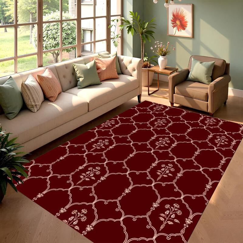 

Vintage Wine Red Area Rug Carpet Mat Rug Home Decoration Retro Floral Pattern Non Slip Floor Rug for Living Room 40X60CM