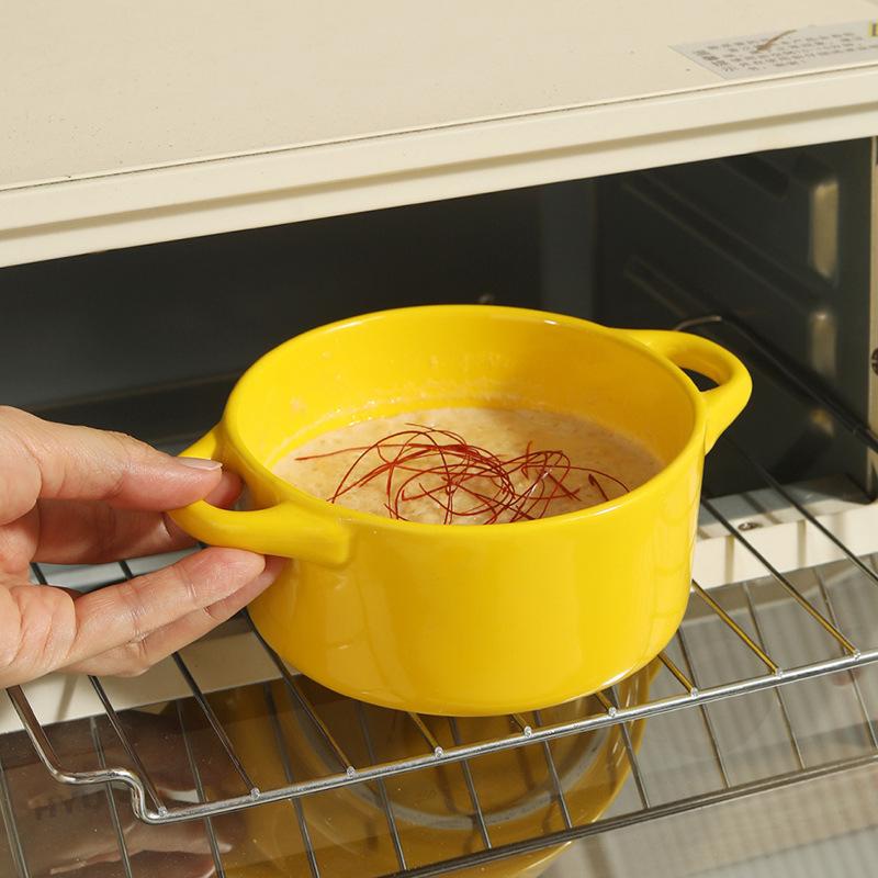 Creative Ceramic Binaural Bowl With Lid, Household Baby Steamed Egg Complementary Food, Small Bowl, Breakfast Bird'S Nest Dessert Bowl, Water-Proof St