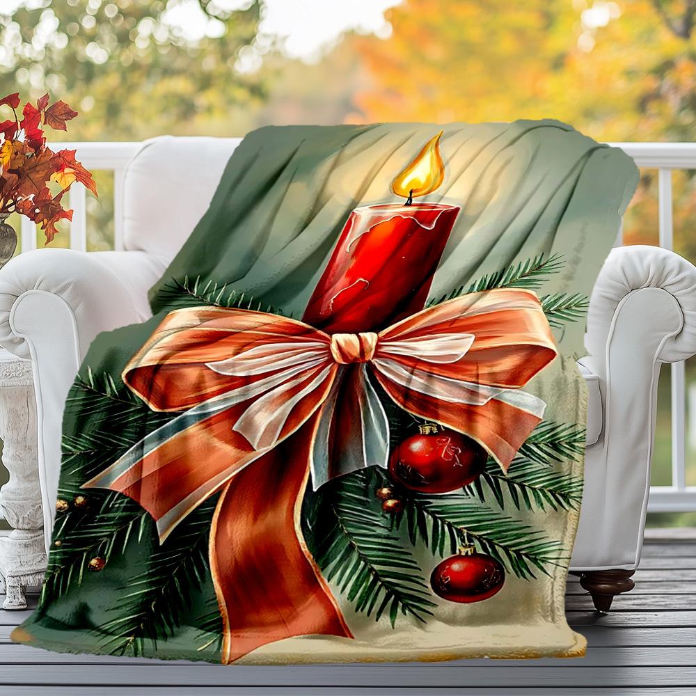 1PC Christmas, candleOutdoor Flannel Blanket - Soft Plush Decor for Picnics, Camping, Bedroom, Playroom, Office, or Lunch Break 1239A