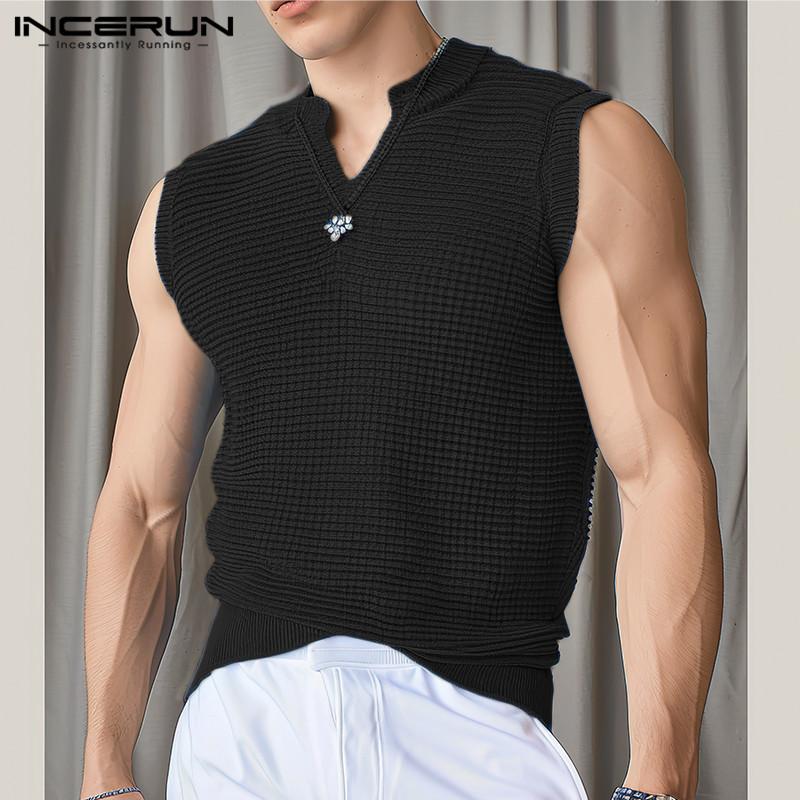 

INCERUN Summer Men V Neck Sleeveless Solid Color Tank Tops Vest