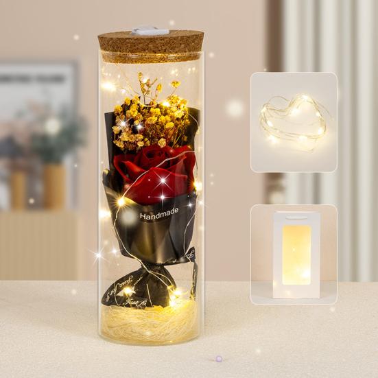 Preserved Flower Glass Wishing Bottle Eternal Rose Flower with LED Light Romantic Gift for Lover Friends