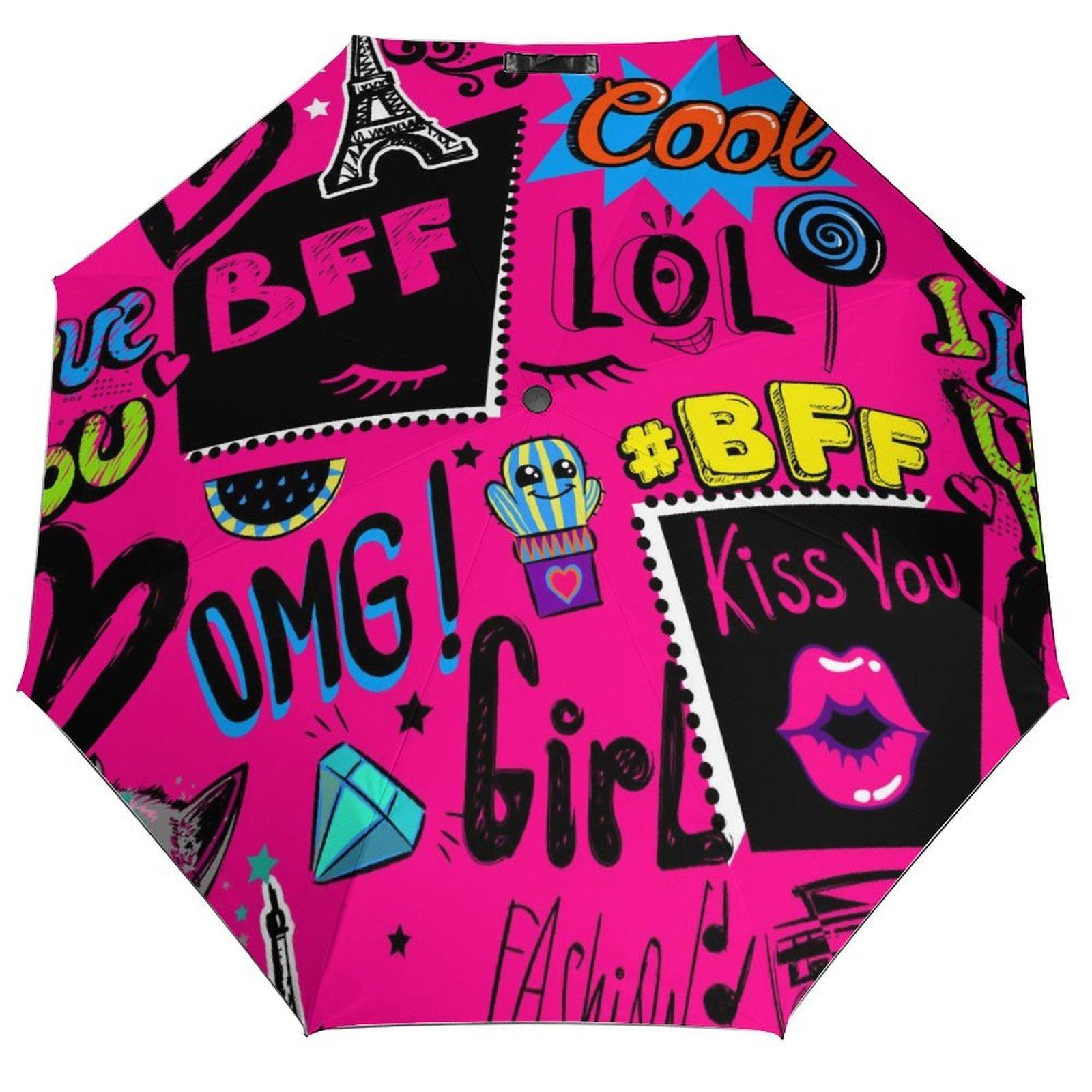 

1 Pack Automatic Umbrella With Lightweight Waterproof Frame And Wind Resistant Ribs For Daily Travel In Graffiti Style чорний