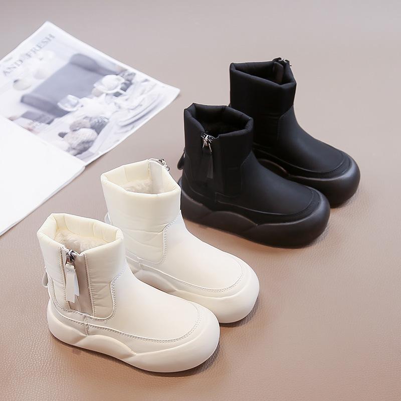 Children's snow boots girls winter cotton shoes new velvet short boots girls cotton boots medium older children's princess shoes