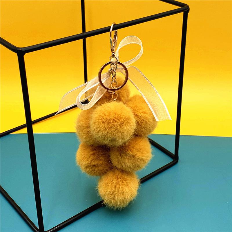 Cute Creative Grape Fruit Lace Bow Fur Ball Plush Doll Toy Keychain Pendant Bag Hanging Backpack Charm Car Keyring New Year Gift