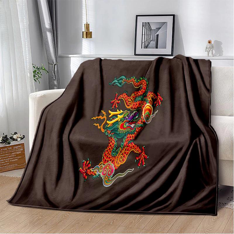 Dragon Pattern Series digitalprinted polyester Bedroom velvet flannel cover blanket Fleece soft sofa cover blankets for beds