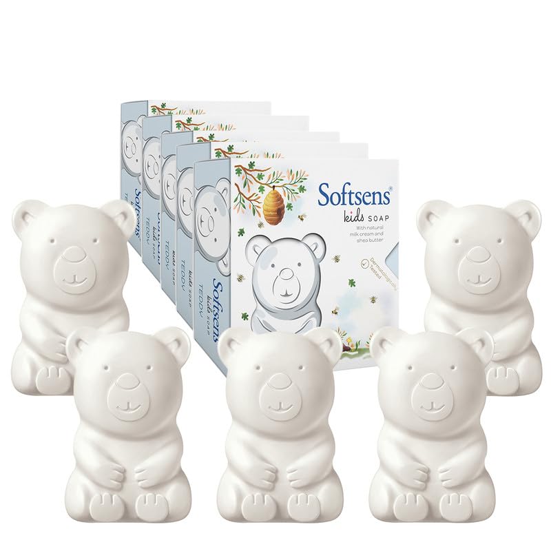 Softsens Kids Soap Teddy 75g Pack Of 5 Gentle Nourishing Moisturizing Animal Shape Bar Soap For Toddlers Kids Age 2-10