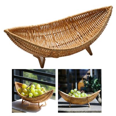 Plastic Rattan Boat Shaped Fruit Basket Nature Inspired Boat Shaped Fruit Server Portable Holder for Parties and Events
