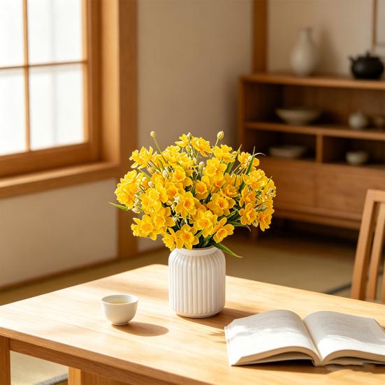 2 Bunches 20 Blooms Artificial Daffodils Flowers Faux Spring Narcissus Flowers with Stem for Home Garden Office Wedding Party Decor DIY Flower
