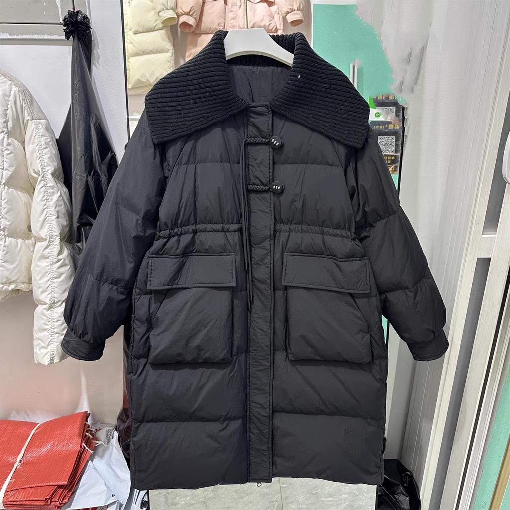 Winter New Down Jacket Women's 2025 Medium and Long Knitted Collar Waist and Thin Decorative Warm Versatile Jacket