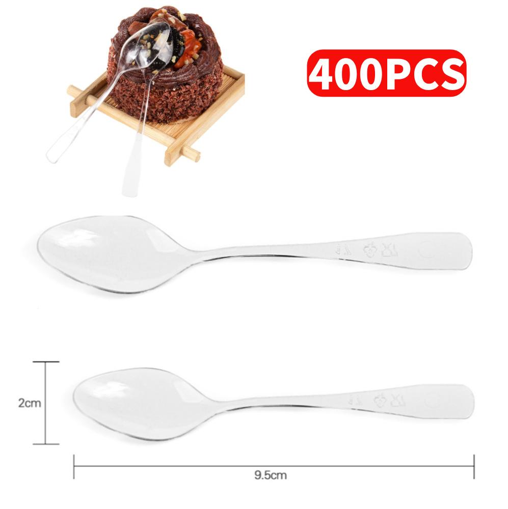 500-100pcs Dessert Scoop PS Hard Plastic Disposable Sundae Scoop Trial Scoops for Banquet Restaurant Kitchens Flatware Supplies