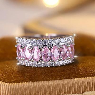 Glänzende rosa Kristall Stein Zirkon Verlobungsringe für Frauen Mode Hochzeit Partei Schmuck Geschenk