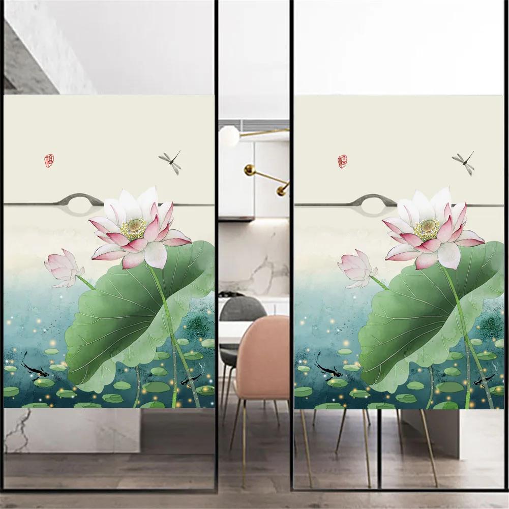 Static Cling Privacy Windows Film Decorative Plant LandscapeStained Glass Window Stickers  Frosted Windows Film