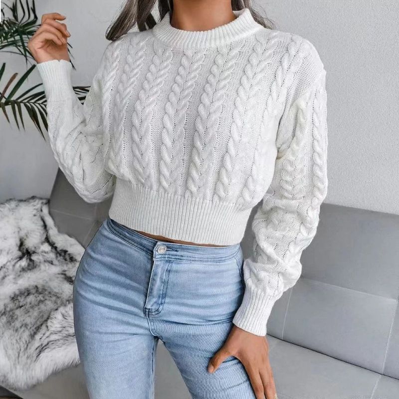 

Slim Fit round Neck Neck Waist Tied Sweater Pure Color Silm round Neck Girdle Sweater White All yards