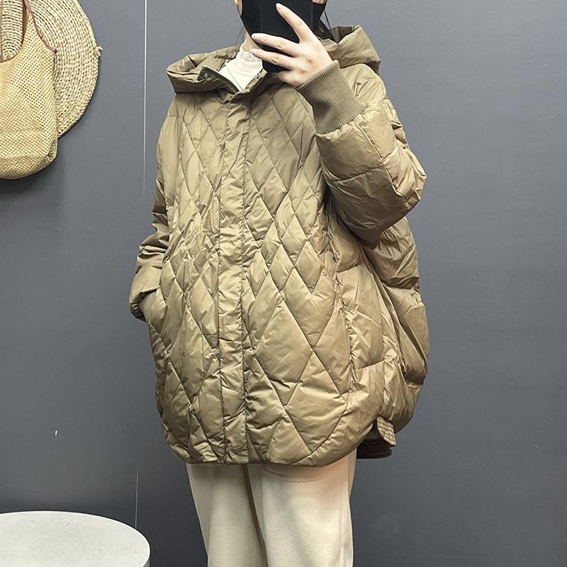 

Женская легкая куртка из пуха белой утки, повседневная, свободного кроя, оверсайз, осенне-зимняя верхняя одежда с капюшоном, пальто 2024, новинка M хаки