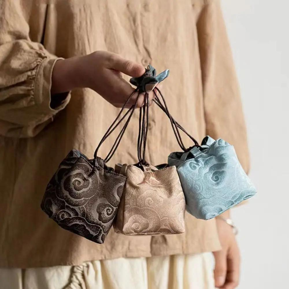 New Chinese Style Tea Set Storage Bag Thickened Embroidered Candy Storage Bag Portable Teapot Cloth Pouch Teacup Drawstring Bag