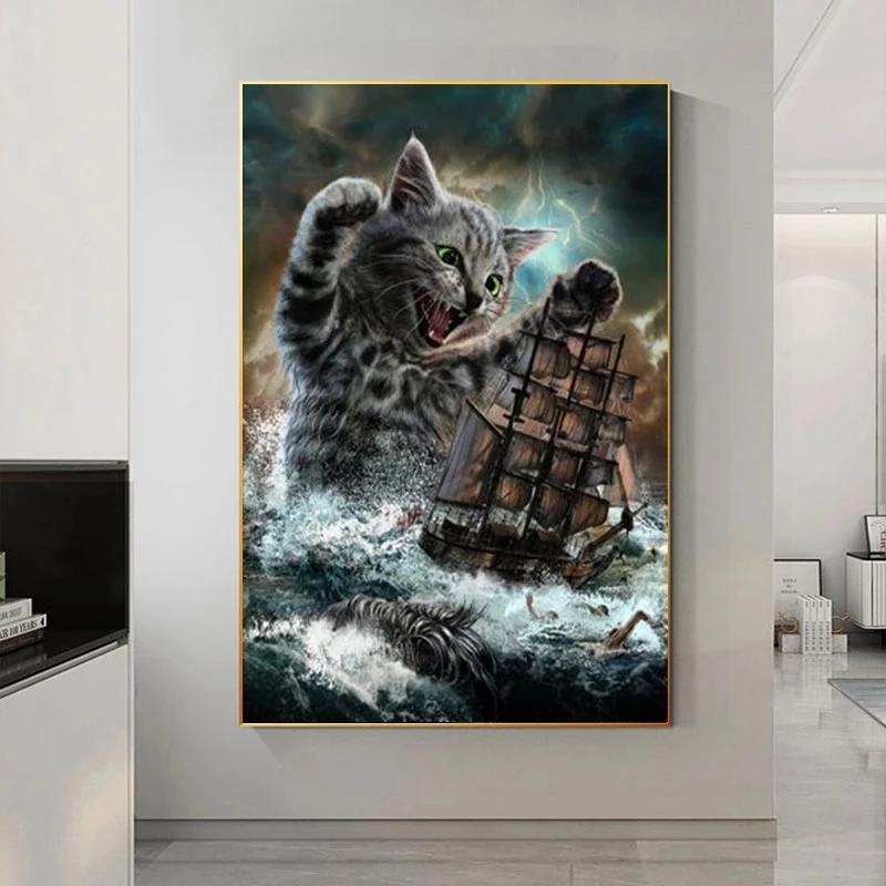 

Современный Монстр Кракен Кот Холст Картина Плакаты на скандинавскую тему и принты настенные художественные картины для украшения стен гостиной без рамки 21*30cm No Frame