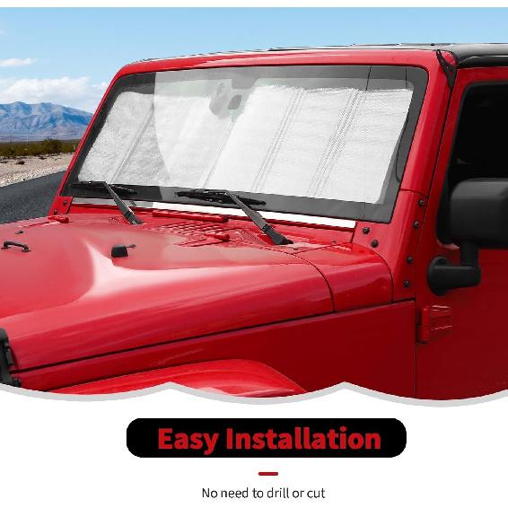 Windshield Sunshade Sun Shade Heat Shield Sun Visor Mat Compatible With Jeep Wrangler Rubicon Sahara TJ JK JKU 2 Door & 4 Door
