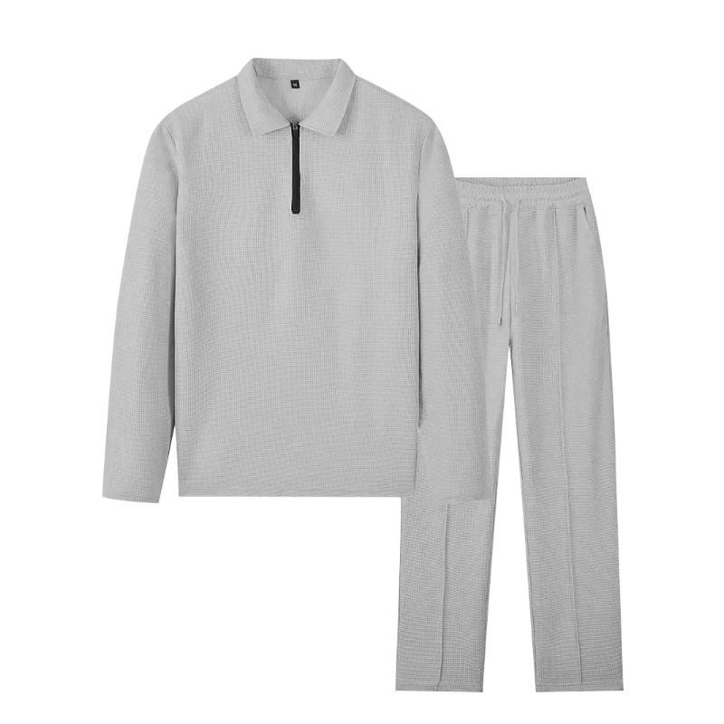 QICED Men's Fashion Casual Autumn Winter Long Sleeve POLO Neck Pants Suits Casual Chic