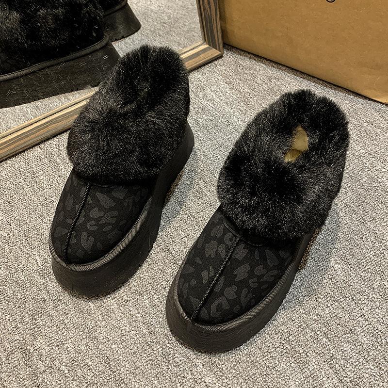 thick-soled snow boots women's velvet warm leopard print new winter fluffy cotton shoes bread shoes