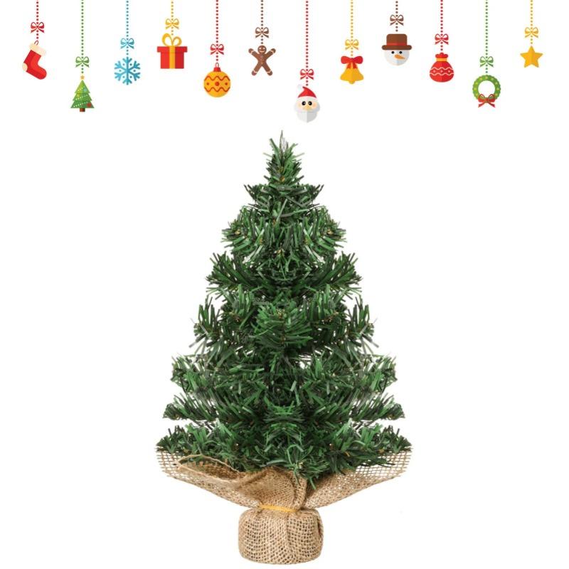 6pcs Mini Christmas Tree with Burlap Base 20cm Tree Tabletop Decor Holiday Party Shop Window Display Festive Season Decoration