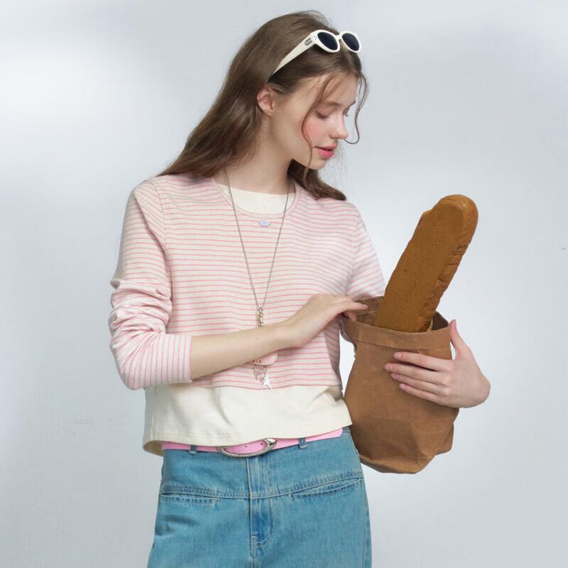 A02 Gestreiftes Damen-Langarm-T-Shirt mit Fake-Layer-Look