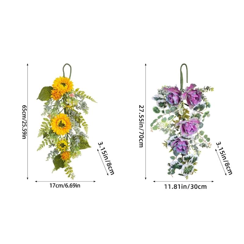 Yellow Sunflowers Wreath Realistic Artificial Sunflowers Wreath Spring Summer Wreath with Leaves for Front Door Decor