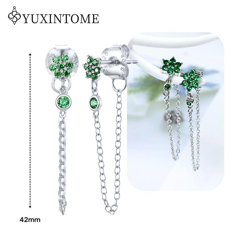 Turquoise 925 Silver Ear Needle Green Zircon vintage emerald Heart/Flower Pendant Hoop Earrings Fashion party Jewelry