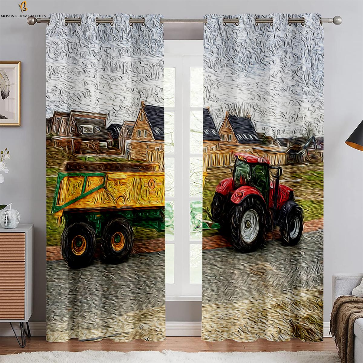 

Cool Tractor Printed Curtains Living Room Balcony Bedroom Kitchen Decorative Home Decoration Made Of Polyester Sitting Window Treatment W100*H130(CM)-Rod Pocket&2PCS